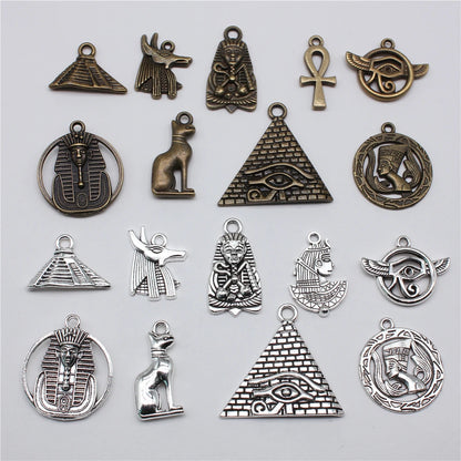 Egyptian Charm Set – 10-Piece Pyramid, Eye of Horus, Anubis & Bastet for Jewelry Making