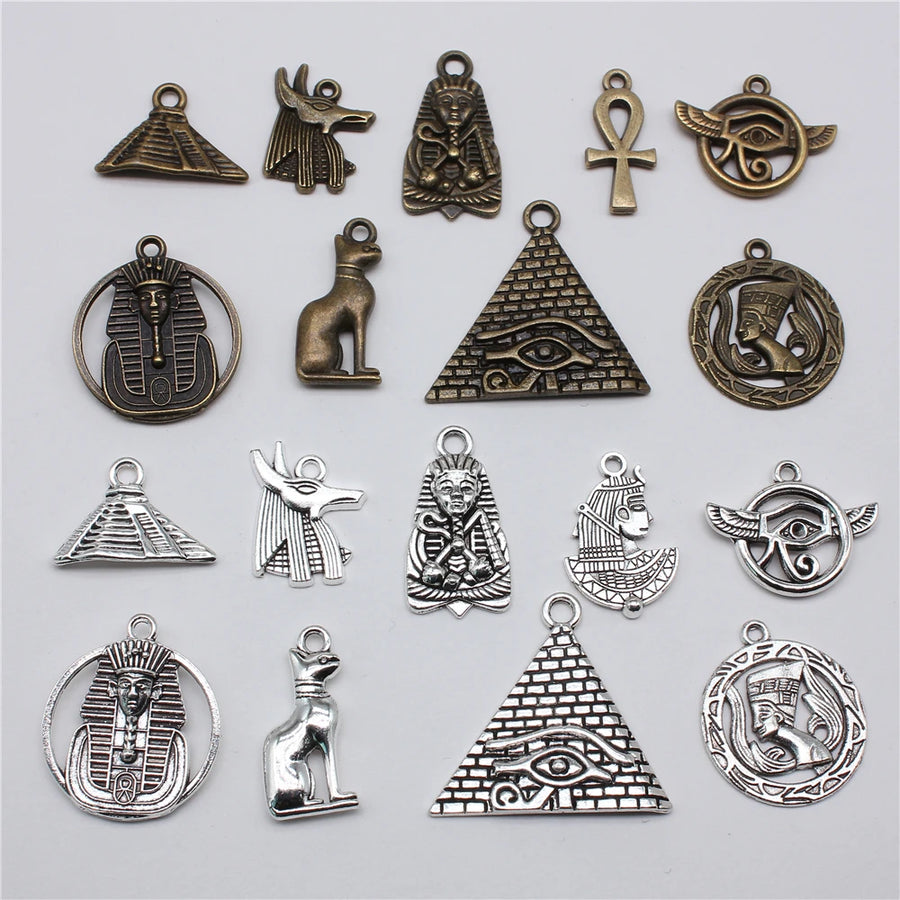 Egyptian Charm Set – 10-Piece Pyramid, Eye of Horus, Anubis & Bastet for Jewelry Making
