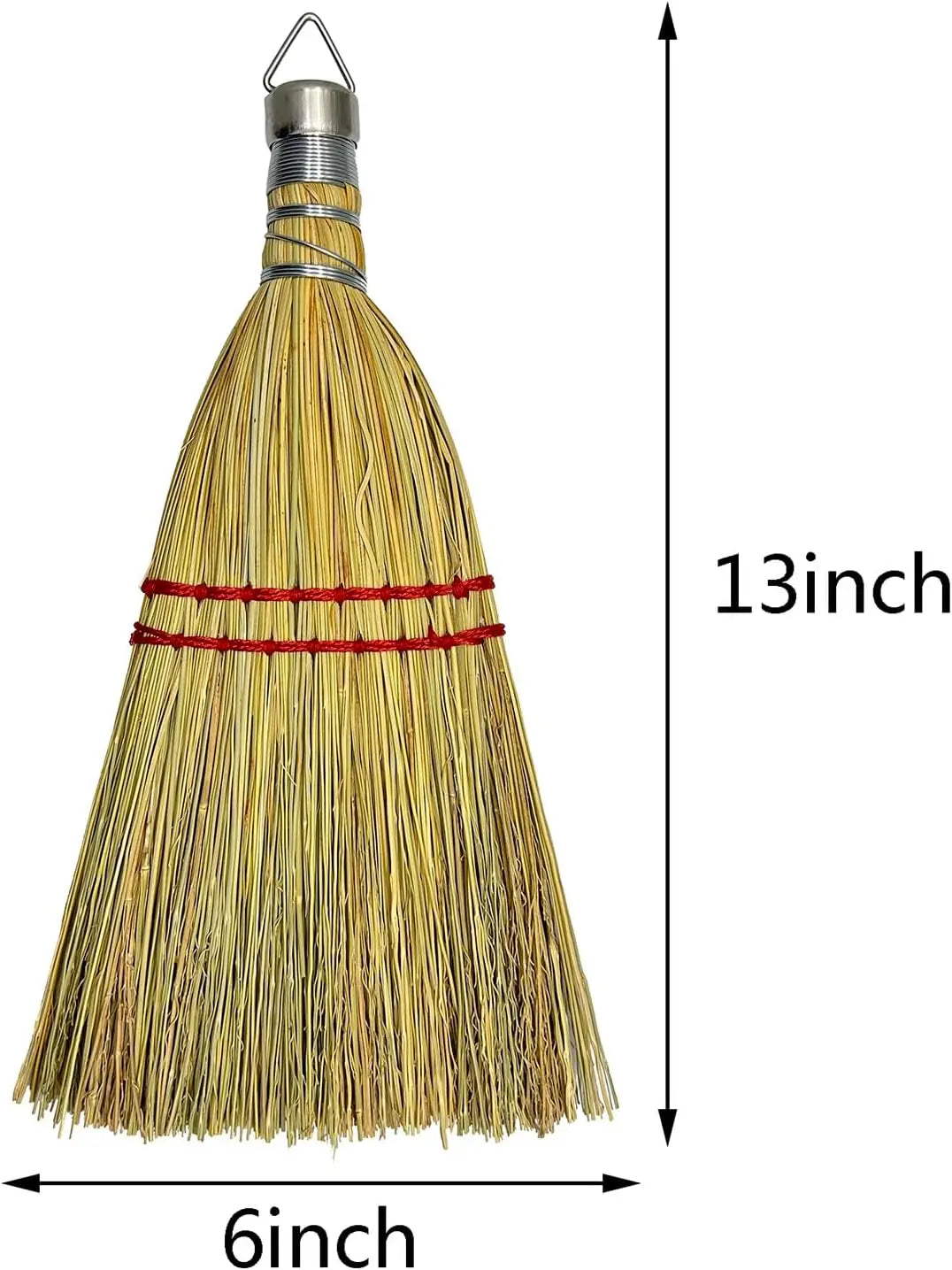12 Inch Corn Broom Mini Whisk, Natural Straw with Metal Hang for Outdoor Porch Driveway Halloween Decor