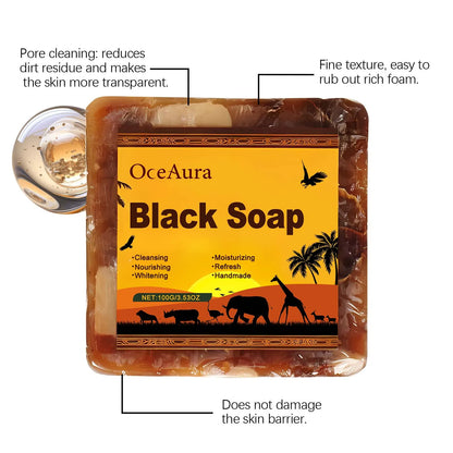 OceAura Lightening Black Soap Oil Control Pore Shrinking Moisturizing Skin Handmade Organic Cocoa Butter Body Cleaning Soap Bar