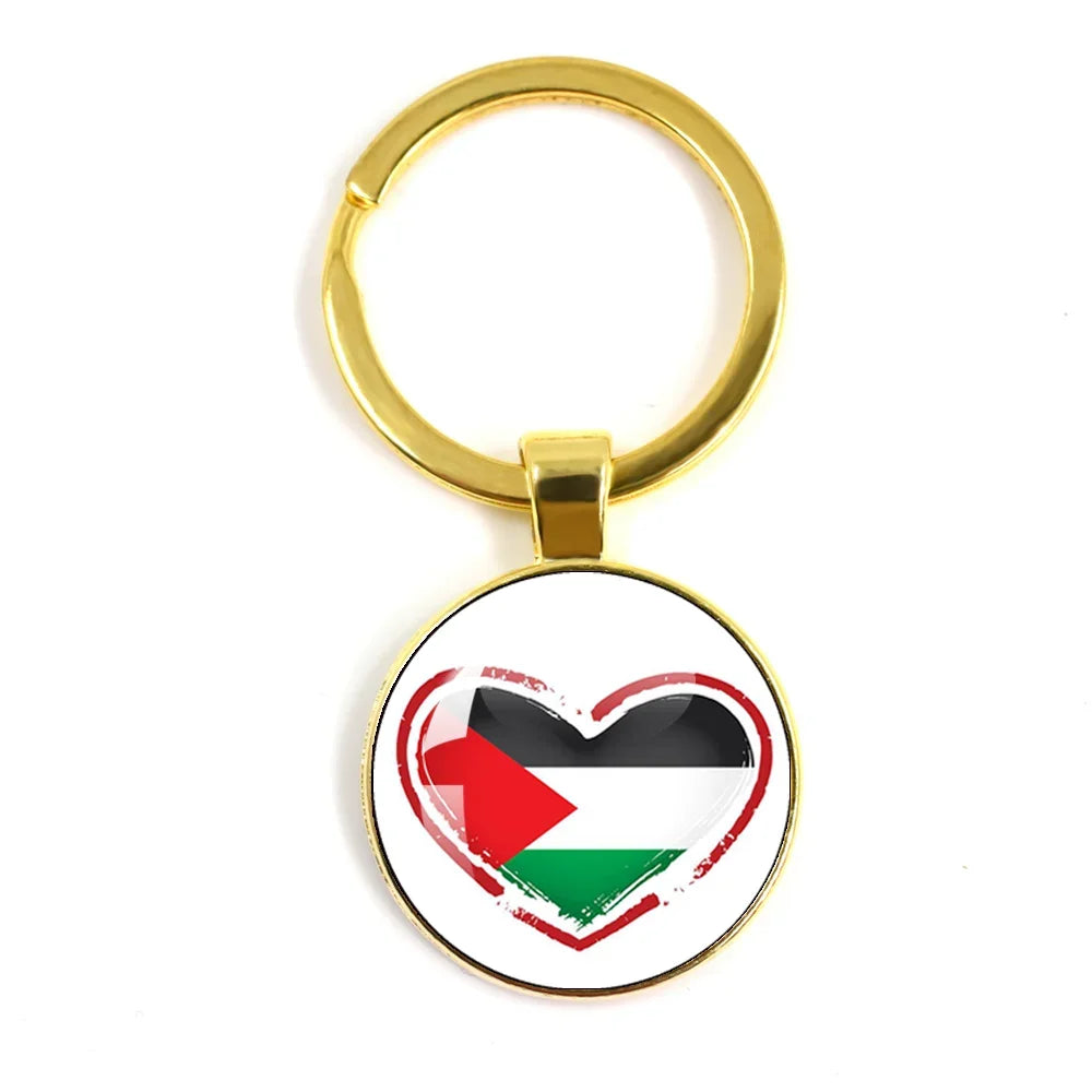 Personalized Art Patterns  Palestine Nation Flag Emblem 25mm Glass Cabohcon Keychain Key Rings for Women Men Jewelry Gift