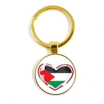Personalized Art Patterns  Palestine Nation Flag Emblem 25mm Glass Cabohcon Keychain Key Rings for Women Men Jewelry Gift