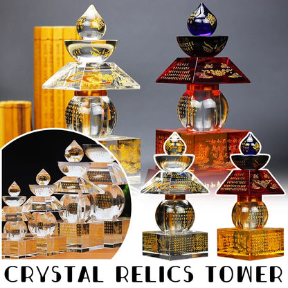 Crystal Prism Glass Laser Buddhism Sutra Scriptures Five-story Stupa Tower Dagoba Sarira Crafts Meditation Healing Decor