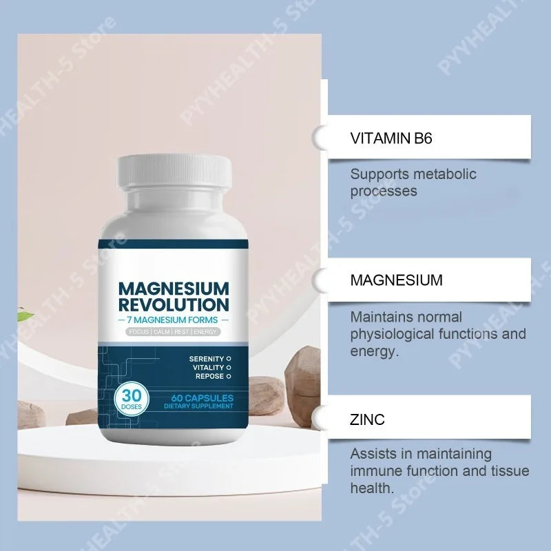 Magnesium Supplement Capsules for Support Enhance Vitality, Provide Energy Dietary Supplementation 60 Capsules