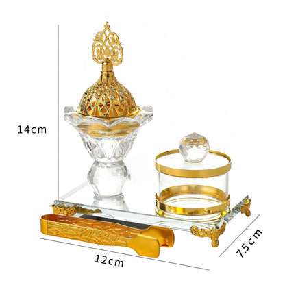 Arabic Crystal Incense Burner Set With Storage Jar Tweezers Dual Use Candle Holder Ornate Glass Aroma For Home Party Decorations