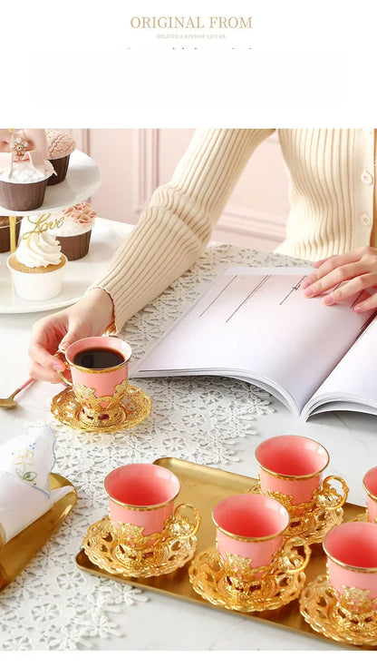 Gilded Finjan – Golden Border Turkish Coffee Cups with Saucers