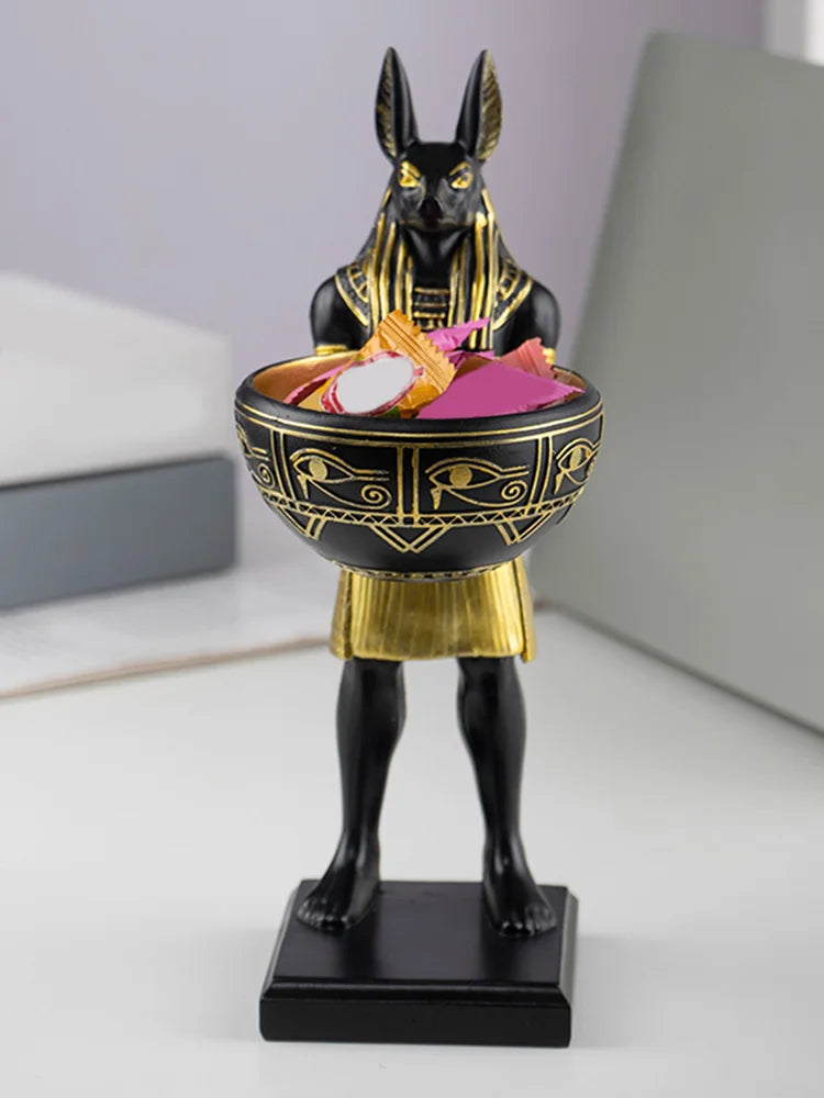25cm Anubis God Statue Ancient Egypt Art Sculpture with Bowl Egyptian Sculpture Ancient Egypt Decor & Desktop Organizer
