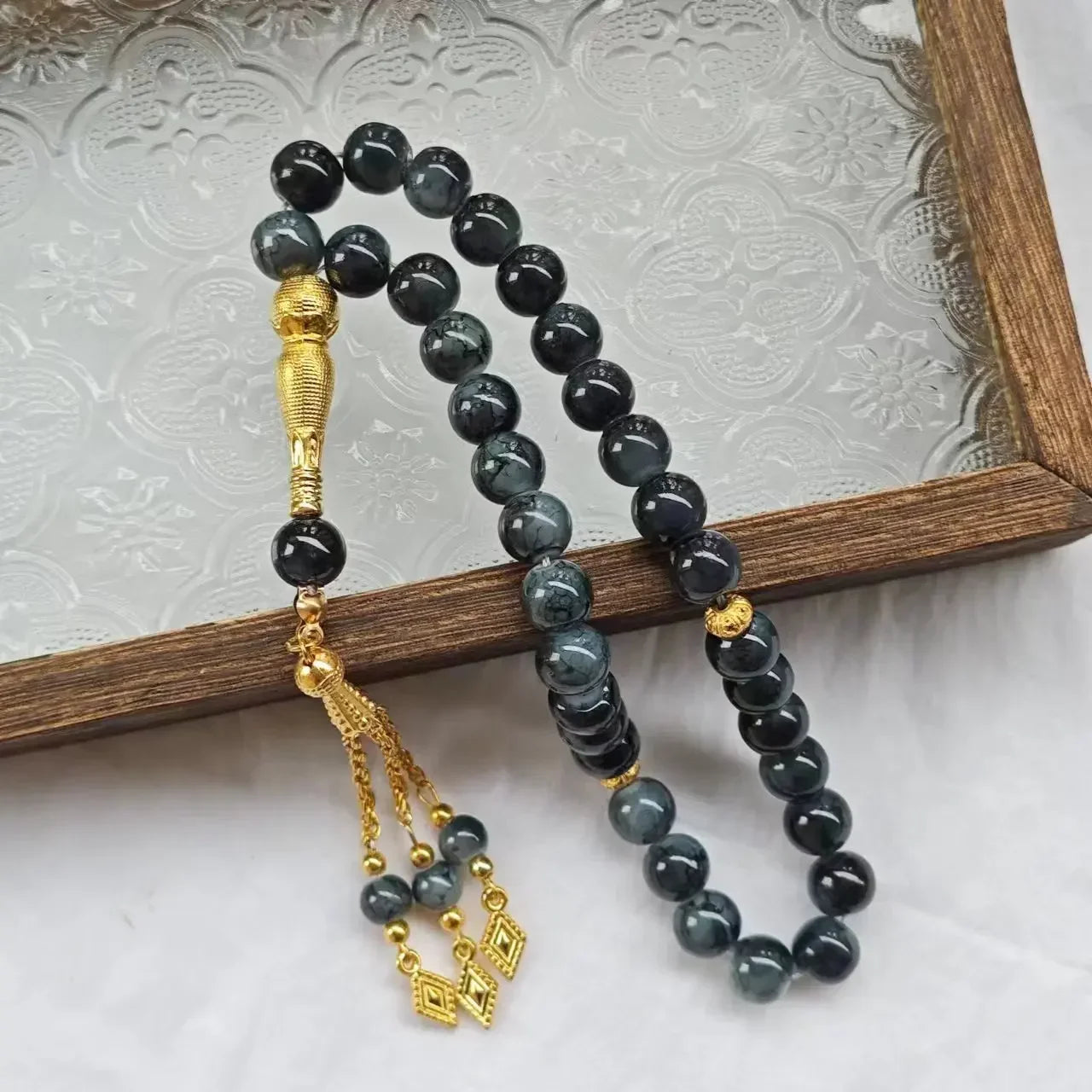 10mm 33 Beads Tassel Glass Muslim Prayer Beads Tasbih Islamic Tasbeeh Charm Bracelet Allah Mohammed Ramadan Arabic Jewelry Gifts