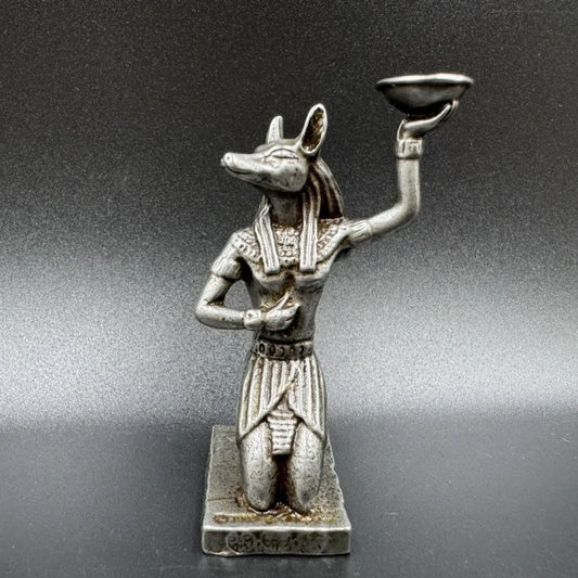 Anubis Copper Candle Holder – White Metal & Sandalwood Egyptian Statue Ornament