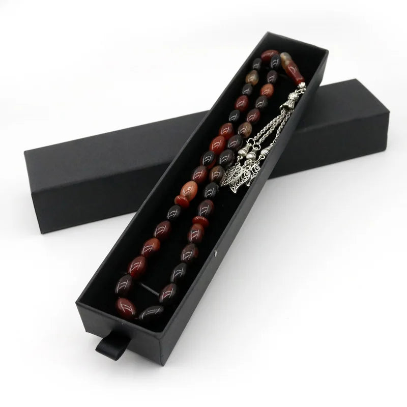 Natural Agate 33  Oval size 8*12 mm stone  misbaha Man's  prayer beads  Rosary islamic subha tasbeeh 66 Tasbih Muslim