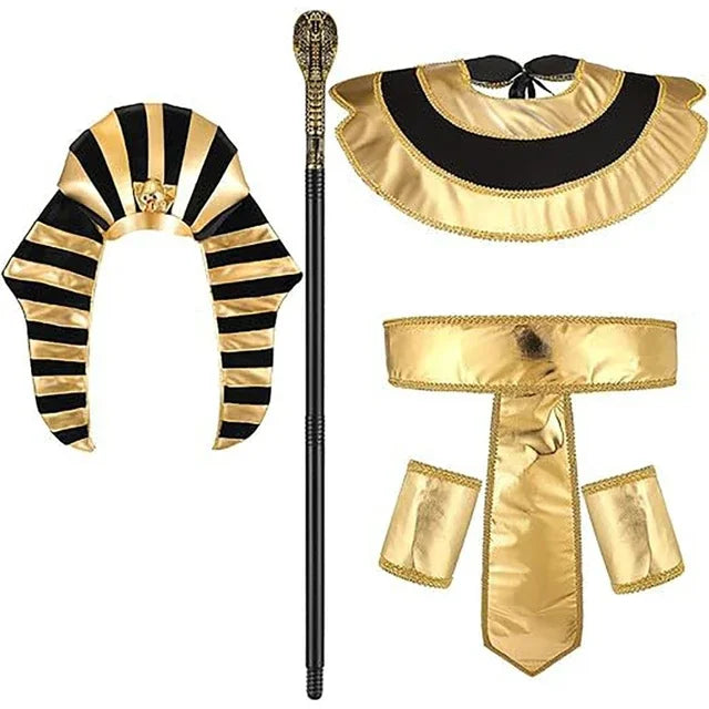 Pharaoh Costume Accessory Set – Egyptian King Belt, Collar & Wristbands for Men