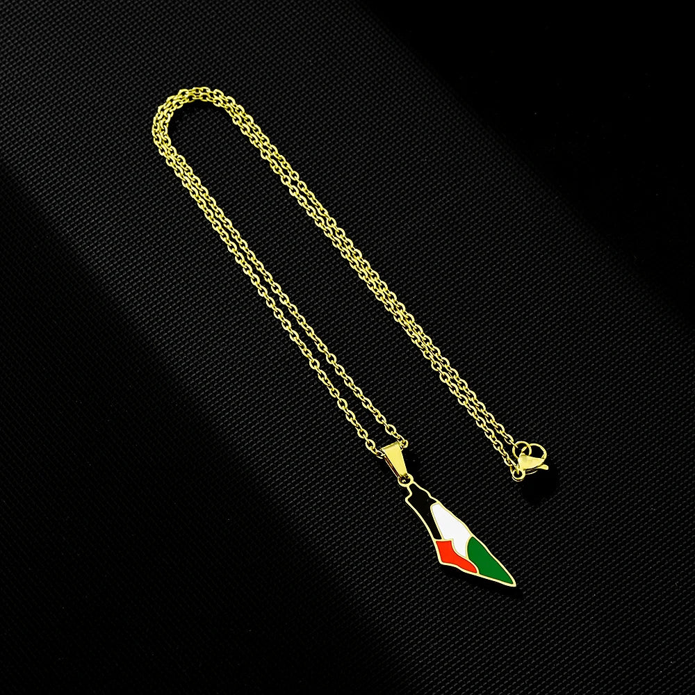 SONYA New Fashion Palestine Flag Map Pendant Necklace For Women Men Gold Silver Color Stainless Steel Jewelry Gifts