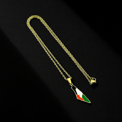 SONYA New Fashion Palestine Flag Map Pendant Necklace For Women Men Gold Silver Color Stainless Steel Jewelry Gifts