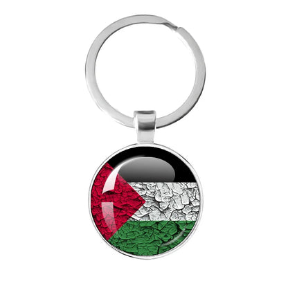 Personalized Art Patterns  Palestine Nation Flag Emblem 25mm Glass Cabohcon Keychain Key Rings for Women Men Jewelry Gift