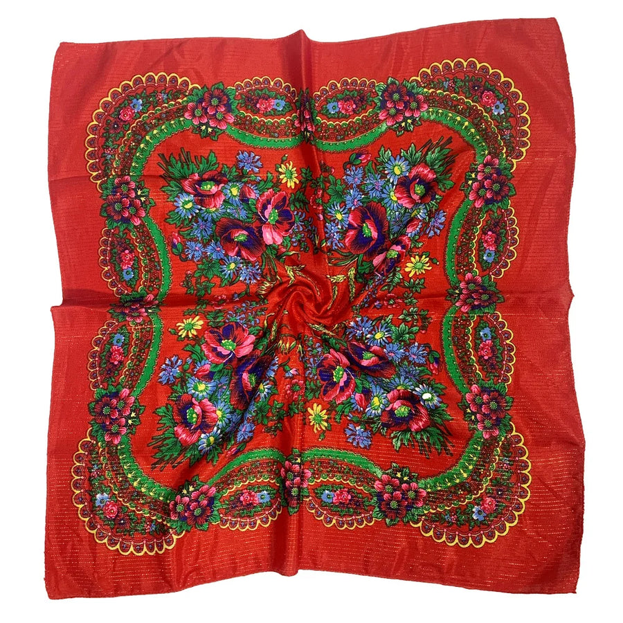 Babushka Bloom – 70cm Retro Floral Square Headscarf for Women