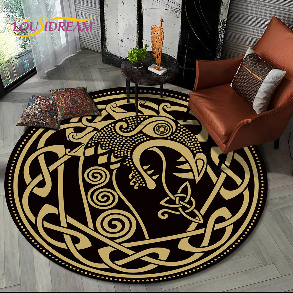 Viking Valknut Yggdrasil Tree of Life Round Area Rug,Carpet Rug for Living Room Bedroom Sofa Playroom Decor,Non-slip Floor Mat