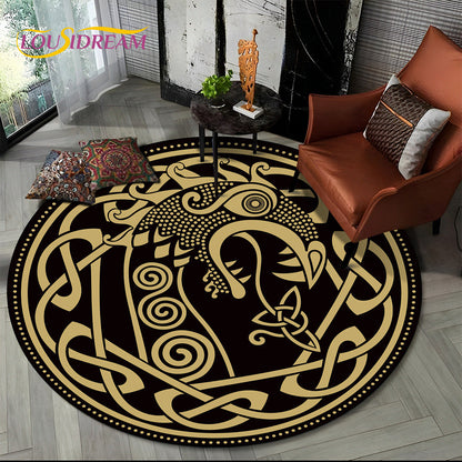 Viking Valknut Yggdrasil Tree of Life Round Area Rug,Carpet Rug for Living Room Bedroom Sofa Playroom Decor,Non-slip Floor Mat