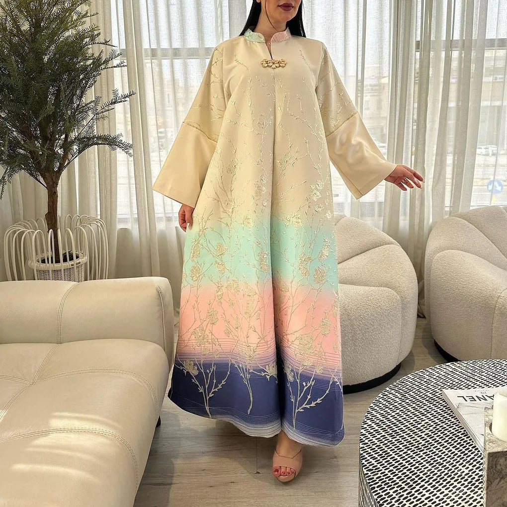 Gradient Grace – The Jacquard Homewear Kaftan for the Arab Woman in America