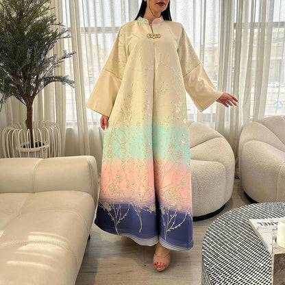 Gradient Grace – The Jacquard Homewear Kaftan for the Arab Woman in America