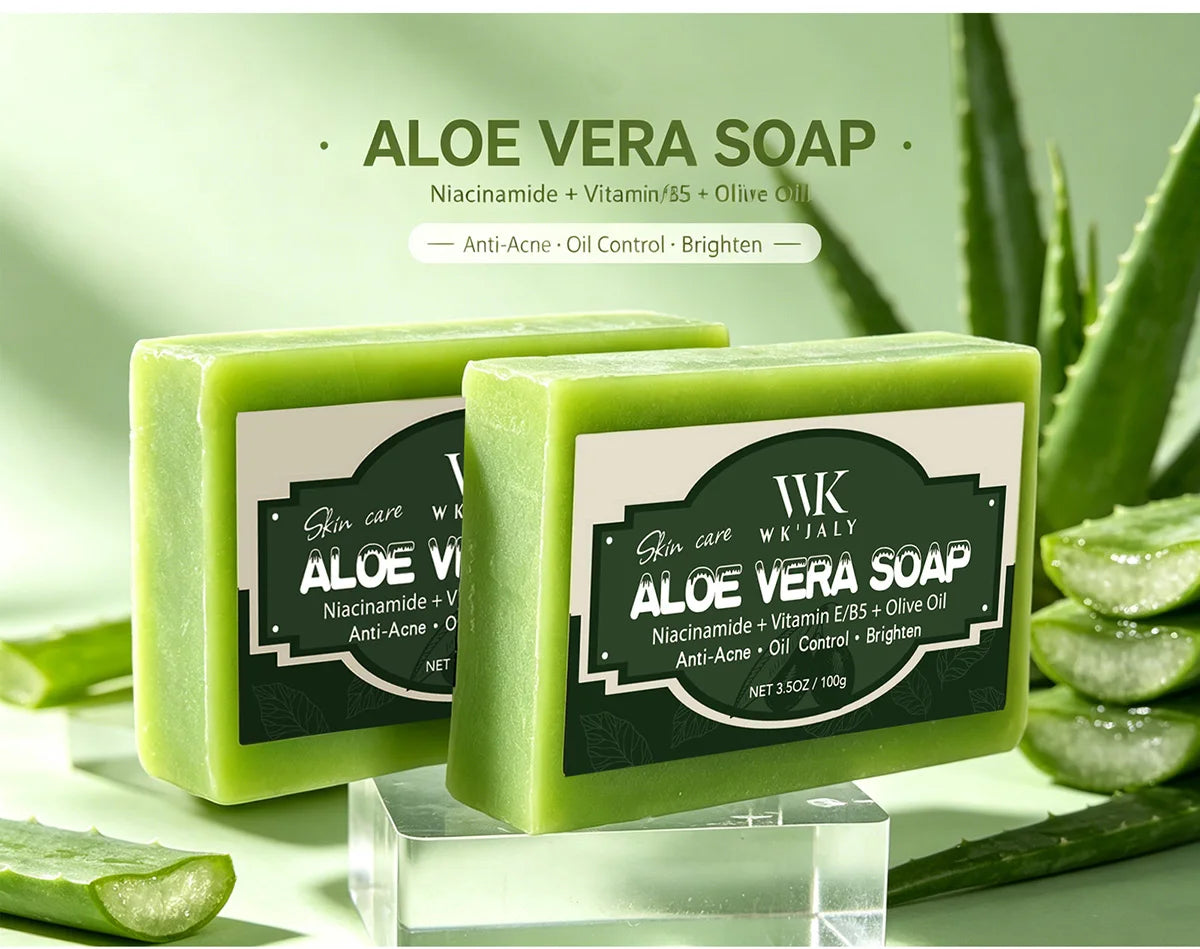 WK Natural Aloe Vera Soap, Clean Skin, Anti Acne, Oil Control, Brighten, With Niacinamide, Vitamin E, Olive Oil, For Face, Body