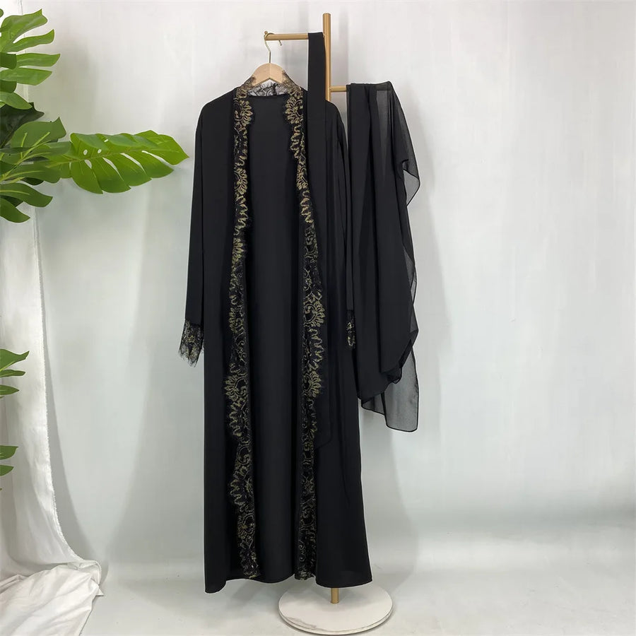 Lace & Grace – 2-Piece Lace-Up Abaya Set for the Muslim Woman in America