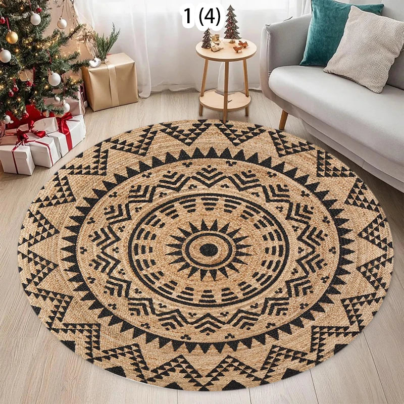 The Woven Circle – Round Geometric Ethnic Area Rug