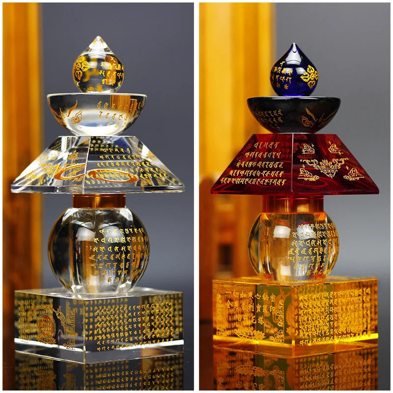 Crystal Prism Glass Laser Buddhism Sutra Scriptures Five-story Stupa Tower Dagoba Sarira Crafts Meditation Healing Decor