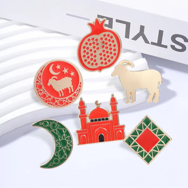 Eid al-Adha Islamic Culture Badge Enamel Pin Cartoon Ram Crescent Mosque Goat Pomegranate Brooch Fashion Bags Jewelry Accessory