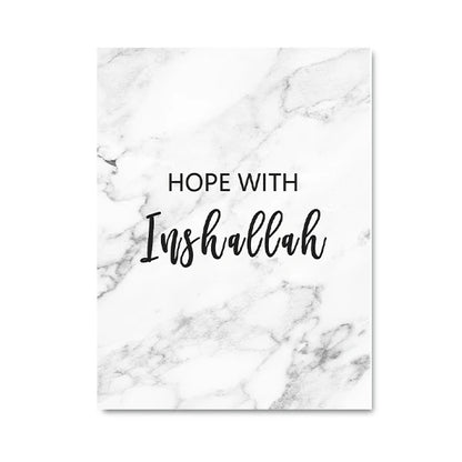 Allah Bismillah Inshaallah Alhamdulillah Islam Marble Poster Prints Islamic Quotes Wall Art Canvas Painting Pictures Home Decor