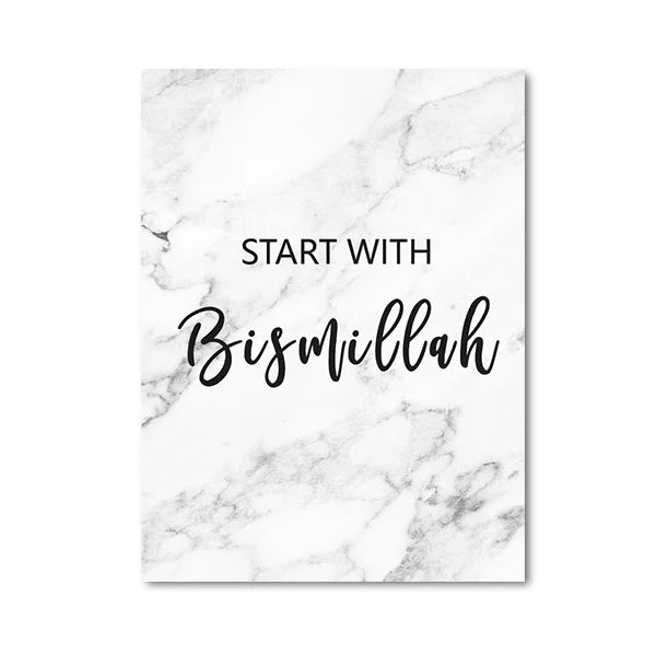 Allah Bismillah Inshaallah Alhamdulillah Islam Marble Poster Prints Islamic Quotes Wall Art Canvas Painting Pictures Home Decor