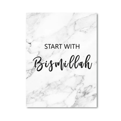 Allah Bismillah Inshaallah Alhamdulillah Islam Marble Poster Prints Islamic Quotes Wall Art Canvas Painting Pictures Home Decor